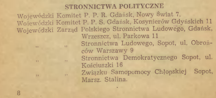 Wycinek z Informatora miasta Gdańska: siedziba Wojewódzkiego Zarządu PSL przy Parkowej 11